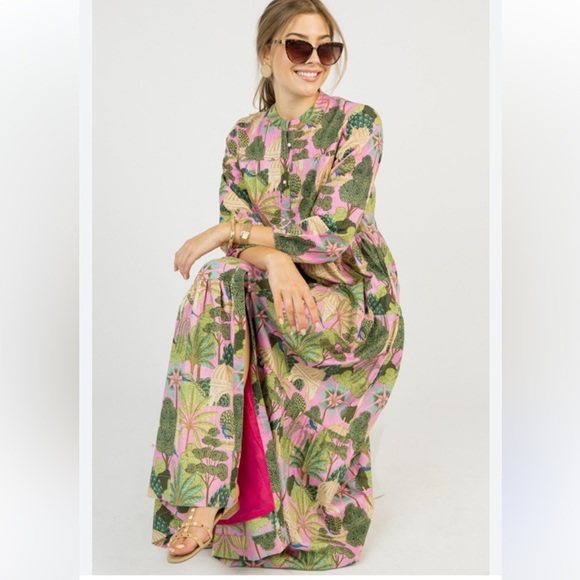 The Boho Maxi Dress Vibrant Peacock Blue Door Boutique Pink Gorgeous Button S - Picture 2 of 10